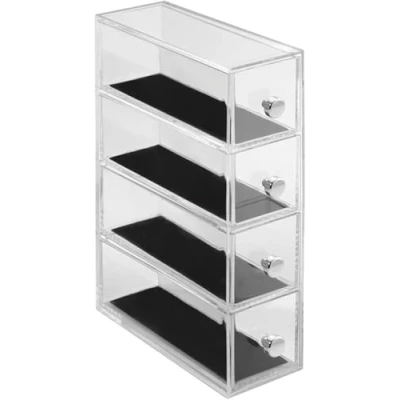 Imagen de iDesign Joyero Clarity con 4 cajones para relojes, collares, etc. Organizador de joyas reversible protección contra arañazos Plástico transparente