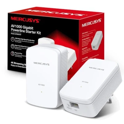 Imagen de Mercusys MP500 Kit Adaptador Ethernet AV1000 Mbps en Powerline, 1 puerto Gigabit Ethernet, homeplug AV, sin wifi, necesidad de configuración
