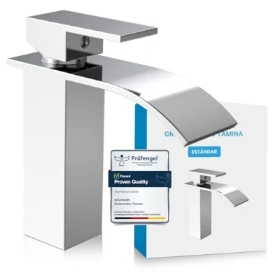 Imagen de Bächlein Grifo de baño con diseño cascada monomando cartucho cerámica duradero y kit montaje Cromo