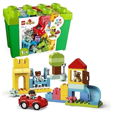 Imagen de LEGO DUPLO Caja de Ladrillos Deluxe Juguete para la Motricidad Fina Niños y Niñas 1+ Años Coche, Números Figuras Animales Almacenaje Juguetes 10914