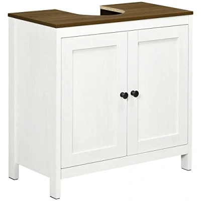 Imagen de kleankin Mueble para Debajo del Lavabo Armario Bajo de Madera con 2 Puertas y Estante Ajustable Baño Suelo Moderno 60x30x60 cm Blanco