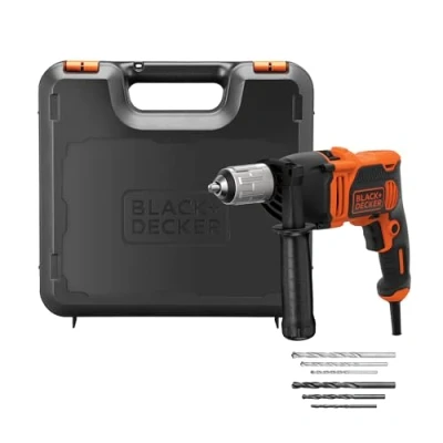 Imagen de BLACK+DECKER Taladro Percutor con Cable 850W, Portabrocas 13mm, Incluye 6 Brocas, empuñadura lateral y maletín, Velocidad 0 3200 RPM, Impactos 54,400 IPM, BEH850K QS