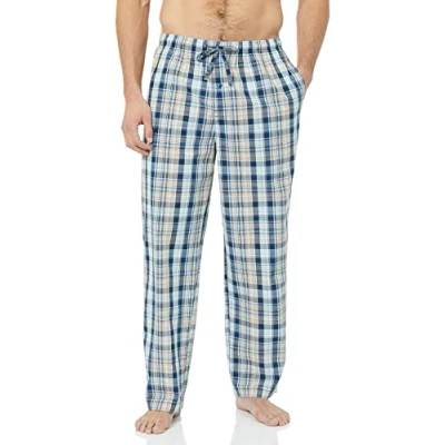 Imagen de Amazon Essentials Pantalón de Pijama Tejido Ajuste Recto Hombre, Azul Naranja Claro Madras Plaid, XXL