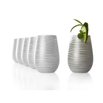 Imagen de Stölzle Lausitz Juego de 6 vasos Twister 465 ml, color blanco y plateado, apto para lavavajillas, alta resistencia a los golpes, universales como agua, zumo
