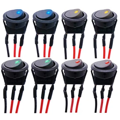 Imagen de RUNCCI YUN 8 pcs LED Interruptor Coche Rocker，interruptores basculantes redondo，SPST interruptores basculantes， con alambres previamente soldados, para automóviles,barco（DC 12V 20A）