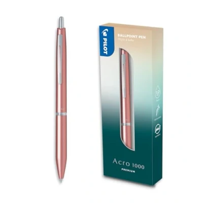Imagen de PILOT Bolígrafo premium Acro 1000 en Caja Regalo Rosa Dorado Tinta muy suave para una fluidez de escritura inigualable recargable y retráctil negra Punta Media