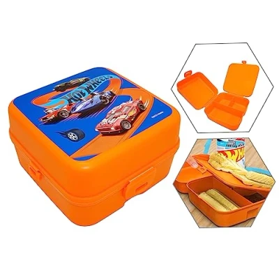 Imagen de HOVUK Hot WheeIs Lonchera para niños de 14 cm, 3 compartimentos, plástico, reutilizable, sin BPA, escolares y regalo cumpleaños más años
