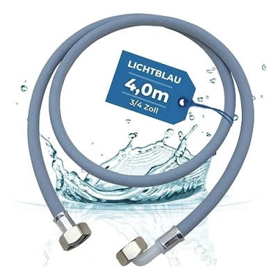 Imagen de Lichtblau manguera de entrada para lavadora y lavavajillas 2984, tamaño 4 m, agua con rosca metal, ángulo 3/4 pulgadas/recta, incluye junta, uso universal, fabricante independiente