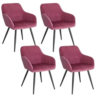 Imagen de WOLTU 4X Sillas de Comedor Nordicas Estilo Vintage Juego 4, Silla Cocina Tapizada con Reposabrazos Tapizadas en Terciopelo, Estructura Metal, Burdeos BH93bd 4