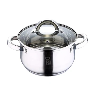 Imagen de RENGBER Alexander Olla de Cocina Cacerola 20 cm con Tapa Cristal Acero Inoxidable Mangos Ergonómicos Para Todo Tipo Cocinas