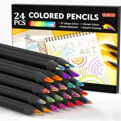 Imagen de Shuttle Art 24 Lápices de Colores Arcoiris, Multicolores 12 Surtidos (2 cada), Lapices Preafilados, Arcoiris para Niños y Adultos Colorear, Dibujar, Hacer Bocetos