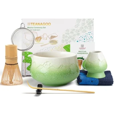 Imagen de TEANAGOO juego de 7 batidores matcha, matcha verde, kit polvo ceremonia, té para hacer café con leche, batidor y cuenco cuchara