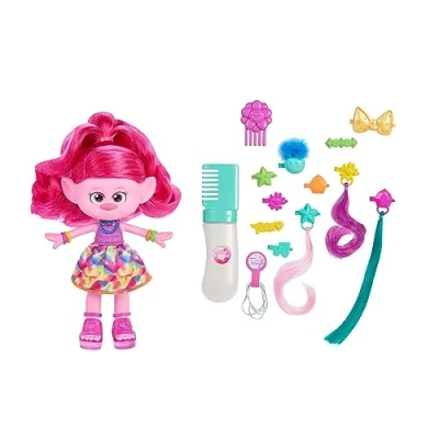 Imagen de Mattel Trolls 3 Todos Juntos Hair tastic Reina Poppy Muñeca con peine, purpurina y accesorios para el pelo, juguete +3 años (HNF25)