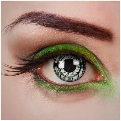 Imagen de aricona Kontaktlinsen lentes de contacto blancas con motivo negro color sin dioptrías como accesorio especial Halloween o steampunk, 2 piezas