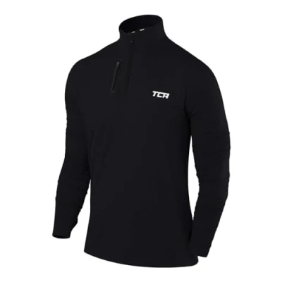 Imagen de TCA Camiseta Deporte Manga Larga Hombre Deportiva Secado Rápido Fusion Pro Quickdry con Media Cremallera para Negro, XXL