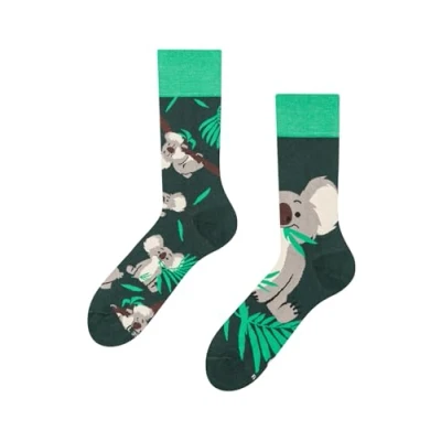 Imagen de Dedoles Calcetines Unisex Hombre Mujer y Niños Algodón muchos diseños divertidos Fútbol Bicicleta diferente izquierda derecha, color: Verde, diseño: Koala hojas, tamaño: 43 46