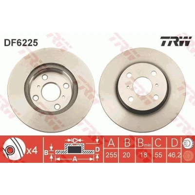 Imagen de TRW DF6225 Disco de freno 255 20 4 100 ventilado barnizado TOYOTA: Yaris III Hatchback