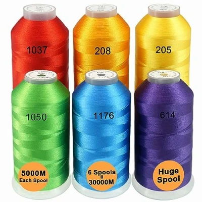 Imagen de New brothread Conjunto de 6 Colores del Arcoiris Poliéster bordado Máquina Hilo Grande carrete 5000M para todas las máquinas