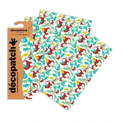 Imagen de Décopatch C736O Une pochette de 3 feuilles papier imprimé 30x40 cm, Dinosaures
