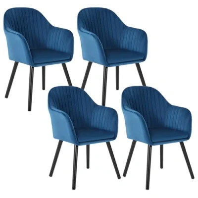 Imagen de WOLTU 4X Sillas de Comedor Nordicas Estilo Vintage Juego 4, Cocina Tapizada con Reposabrazos en Terciopelo, Estructura Madera Escritorio Azul BH259bl 4