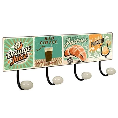 Imagen de Percha pared vintage 4 ganchos porcelana breakfast retro 400x155mm