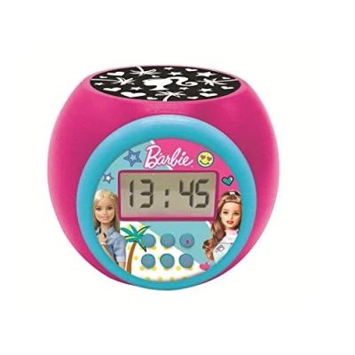 Imagen de Lexibook Reloj despertador con proyector Barbie función de repetición y alarma, luz nocturna temporizador, pantalla LCD, batería, rosado