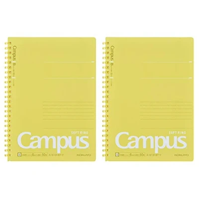 Imagen de Kokuyo S131BT YX2SET Cuaderno de anillas suaves para campus, 50 hojas, A5, amarillo, juego 2