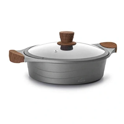 Imagen de Lacor 27327 Cacerola Baja de cocina con tapa cristal Stilo, Compatibilidad: todo tipo cocinas, incluida la inducción, Fabricada en Aluminio Fundido, Ecológica y libre PFOA, 28cm