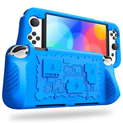 Imagen de Fintie Funda de Silicona Compatible con Nintendo Switch OLED (2021) 3 Ranuras para Tarjetas Juego Suave Antichoque Antideslizante, Azul