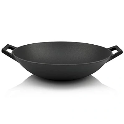 Imagen de BBQ TORO Wok de Hierro Fundido Ø 35,5 cm Color Negro Curado Pre Seasoned Sartén con Asas apta para Inducción