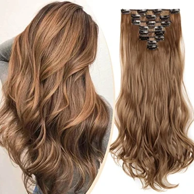Imagen de S noilite® 17&quot; (43 cm) extensiones de cabello cabeza completa clip en pelo Ombre ondulado rizado marrón claro