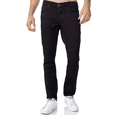 Imagen de Tazzio vaqueros de motorista para hombre con aspecto desgastado, corte ajustado 16517 negro 40W x 34L