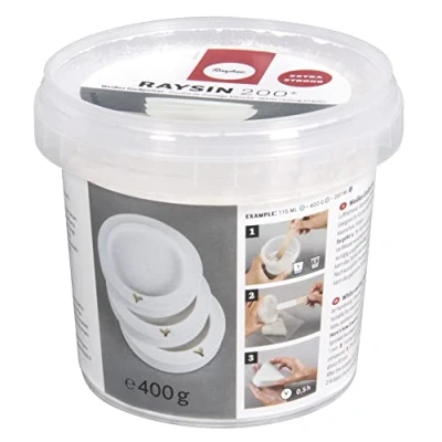 Imagen de Rayher Raysin 200 polvo para moldear, blanco, secado rápido al aire, cubo 400 g, 34405102