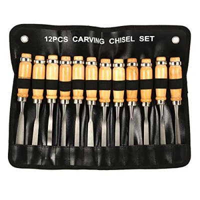 Imagen de cincel para madera, juego de 12 piezas, cuchillo tallar kit tallado profesional y principiante, mangos trabajos carpintería, gubias, mano