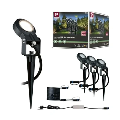 Imagen de Paulmann 93696 Plug &amp; Shine ground spike Sting A++ Foco de jardín básico con 3000 K blanco cálido iluminación exterior IP67 resistente al agua 3x6 vatios regulable