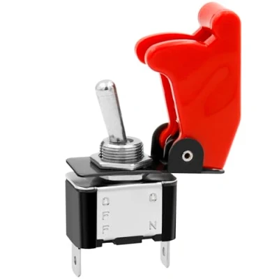 Imagen de Heschen Interruptor de palanca metal, 12V 20A, SPST, ON/OFF, 2 posiciones, pines, con tapa impermeable (Tapa Roja)