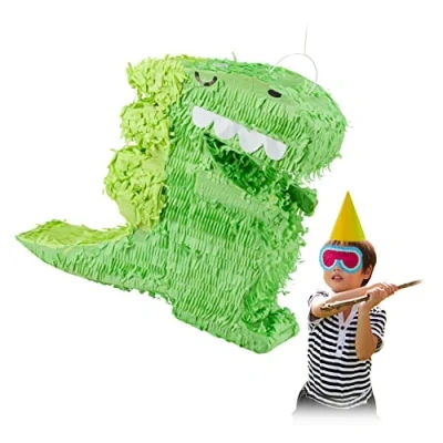 Imagen de Relaxdays Dinosaur Piñata Dinosaurio, para Colgar, Fiestas Cumpleaños Niñas, Forma T Rex, Dino, Rellenable, Papel, Verde, Color, 36 x 43 9 cm (10031474)