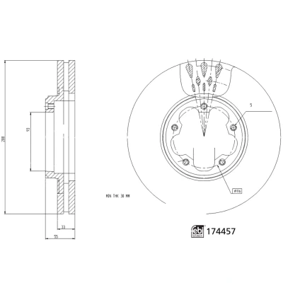 Imagen de FEBI BILSTEIN 174457 Disco de freno Eje delantero 288 33 5 116 ventilación interna revestido FORD: Transit V363 Furgón, Custom V362 Furgón