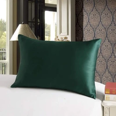 Imagen de townssilk Funda de almohada reversible 100 % seda morera pura 19 mommes, para la salud del cabello y piel, 40 x 70 cm, con cremallera oculta, 600 hilos, verde esmeralda