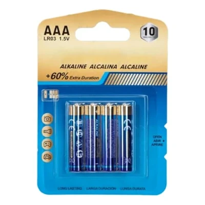 Imagen de Pila alcalina LR03 (AAA) de 1,5 V, 4 unidades. Perfecta para mandos a distancia, juguetes y linternas. Proporciona energía confiable duradera tus dispositivos diarios.