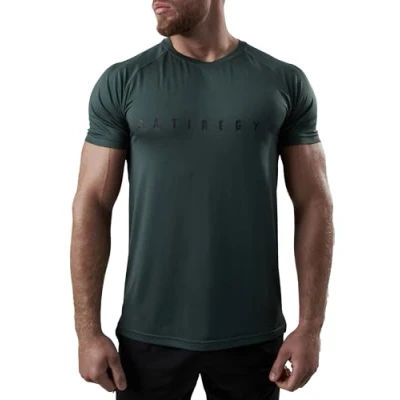 Imagen de Satire Gym Camiseta Slim Fit hombre para fitness deportiva de secado rápido entrenamiento gimnasio y manga corta hombre, verde