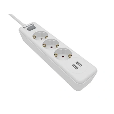Imagen de Philips SPN3032WA/10 Regleta de 3 enchufes (230 V, con Puertos USB), Color Blanco