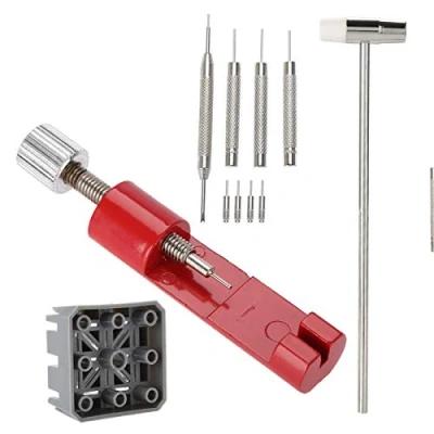 Imagen de Juego de herramientas reparación relojes, soporte eslabones correa, martillo, extractor pasadores, kit reloj, relojero para profesional o personal