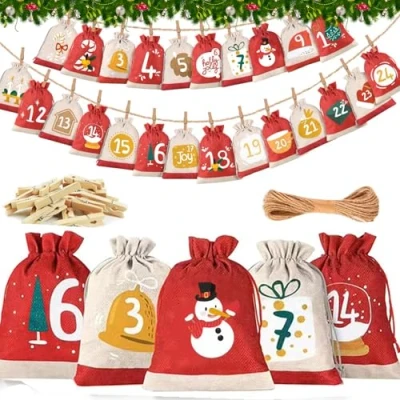 Imagen de calendario de Adviento para rellenar, 24 calendarios bolsas decorativas Navidad, Adviento, saquitos 2024