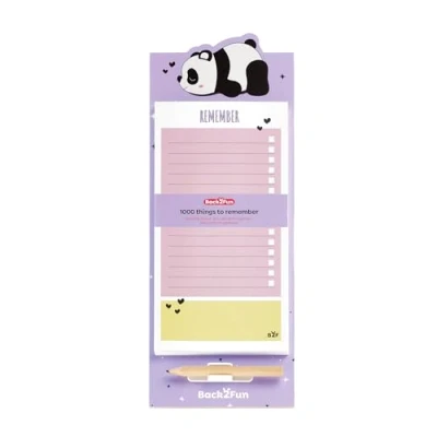 Imagen de Back2Fun Bloc de notas magnético, Tamaño 110 x 280 mm, Papel 90 g/m², Soporte magnético para nevera, Incluye lápiz, 60 hojas, Diseño Panda