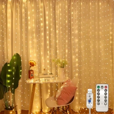 Imagen de Jsdoin Cortina Luces,3.6 x 3M con Control Remoto 8 Modos de USB Luces Navidad Exterior,360 LED Decoración para Jardín Habitación