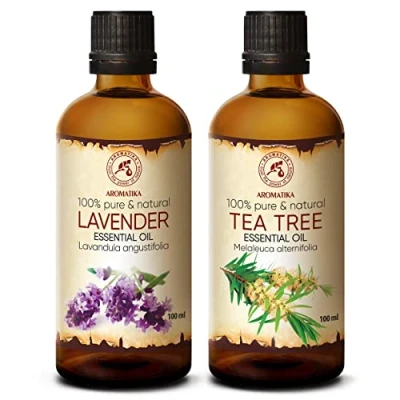 Imagen de Aceite Esencial de Lavanda Árbol del Té 2x100ml Lavandula Angustifolia Melaleuca Alternifolia Aceites Aromaterapia Relajación Masaje 100% Puro y Natural