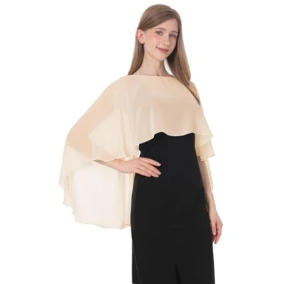 Imagen de Baoqiya Chales y envolturas para mujer vestidos de noche, chal suave gasa dama honor, capa cubrir la boda, Champán, Talla única