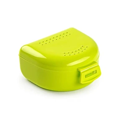 Imagen de Caja para aparato de dientes, mordazas y dentaduras Funda transpirable con orificios ventilación Portátil, resistente fácil limpiar 80 x 35 mm Porta Bite Dental plástico