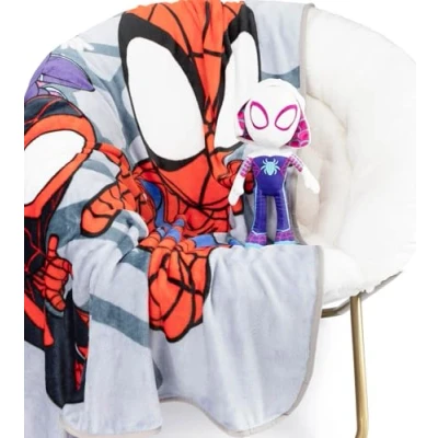 Imagen de Manta de Forro Polar Azul y Almohada Mini con diseño Ghost Spider Gwen Spiderman 130 x 150 cm Juego Infantil para Cama Marvel